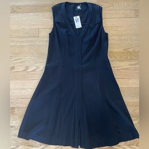 NWT - SAKS FIFTH AVENUE - Black Sleeveless Crepe Midi Flared Office Dress